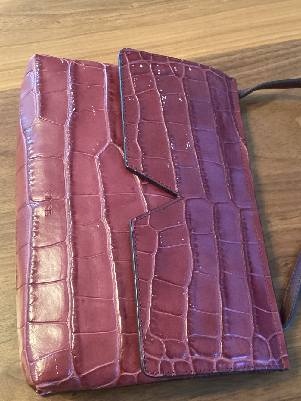 Vince Croc-Embossed Crossbody Bag in Burgandy